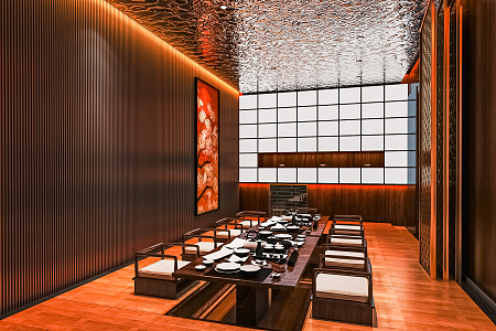 Japanese-style private room restaurant balcony tatami private room restaurant dining table and chairs 3d model