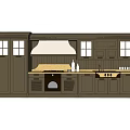 Dark Green Kitchen Cabinets With Glass Windows Stove And Light Countertop Design