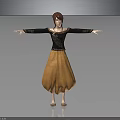 3D Female Character In Black Top And Yellow Skirt With Arms Outstretched
