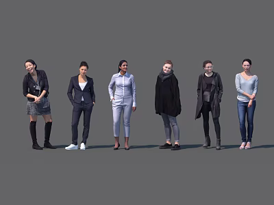 Group of Six People Standing in Various Outfits Showcasing Different Styles 3d model
