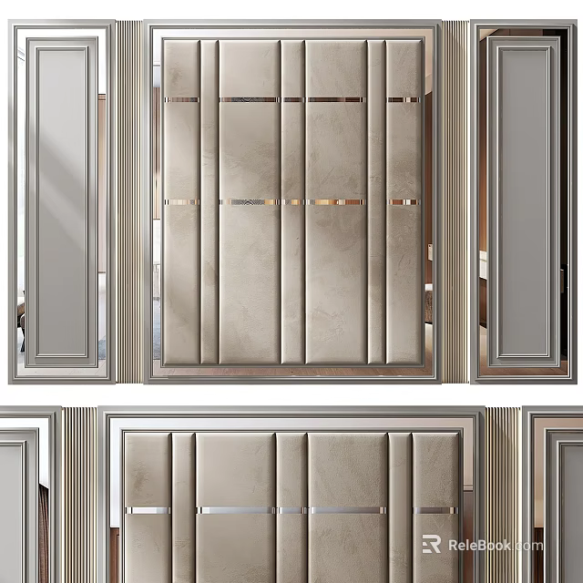 Modern Sophisticated Upholstered Wall With Metal Strips And Paneled Design For Interior 3d model 
