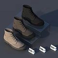 Stylish Leather Boots in Black Gray Beige on Transparent Display Stand with Price Tags