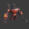 Red Mechanical Robot Character Featuring Steam Pipes Flame Decals And Chain Claw Weapon 3d model