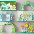 Green Themed Decorative Scenes With Arches Trees And Ferris Wheel Elements 3d model