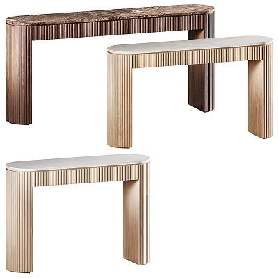 Modern Console Table With Striped Wooden Frame And White Smooth Top For Entryway 3d model