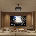 Modern Home Theater Interior Design With Large Projection Screen Ceiling Projector And Comfortable Sofas 3d model