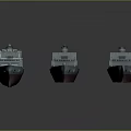 Three Ship Models Side by Side with Gray Hulls Red Bottoms and Deck Structures 3d model