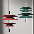 Stylish Red and Green Layered Disc Pendant Lights with Modern Design Elements 3d model