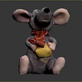 Plush Mouse Character Sitting With Red Scarf And Holding Yellow Cheese On Black Surface