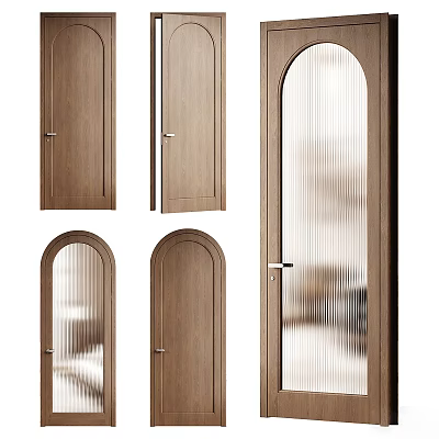 Wooden Hinged Doors With Arched Top And Glass Panel For Modern Home Interior 3d model