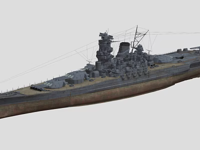 Detailed Battleship Warship Model With Gray Hull Deck Turret And Mast 3d model