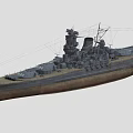 Detailed Battleship Warship Model With Gray Hull Deck Turret And Mast