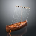 Ancient Wooden Sailing Boat Model With Mast And Ropes On