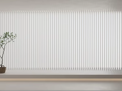 White Vertical Blinds Enhance Modern Interior with Potted Plant on Shelf 3d model