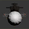 White And Brown Military Submarine With Yellow Tail Fins And Top Weapon Structures