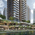 Modern High Rise Residential Buildings With Greenery Pedestrian Area And Road Surroundings