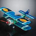 Blue Biplane Passenger Aircraft Model With Orange Cloud Patterns Transparent Material Black Background 3d model