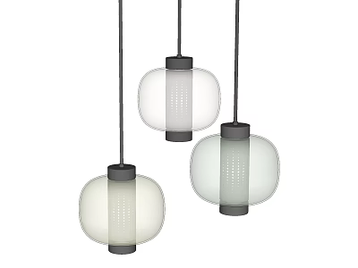 Three Modern Pendant Lights with White Shades Gray Bases and Minimalist Design 3d model