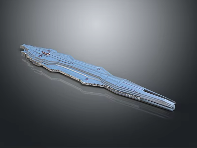 Futuristic Blue Elongated Metallic Object With Structured Lines And Shiny Surface 3d model