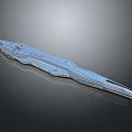 Futuristic Blue Elongated Metallic Object With Structured Lines And Shiny Surface 3d model