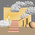 Check in Photo Spot With Cloud Decorations Orange Stairs And Welcome Sign