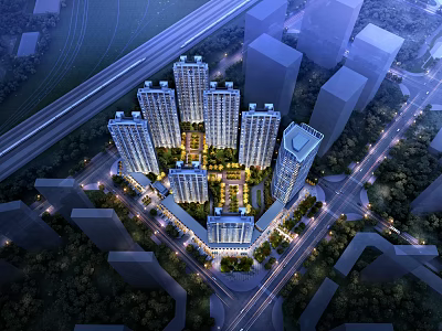 Aerial Planning Of Urban High Rise Residential Complex With Green Spaces And Road Networks 3d model