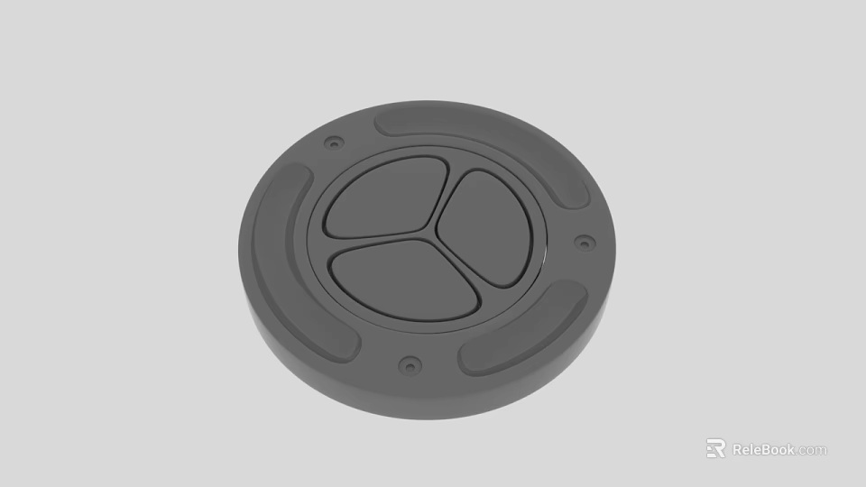 Round Gray Switch Panel Featuring Three Button Design And Grooved Edge Matte Finish 3d model 