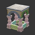Intricate Stone Decorative Structure with Arched Design Carved Columns and Square Top