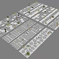 Gray Stone Stepping Path With Various Shapes Neatly Arranged Small Green Plants And Lights