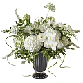 Decorative Vase With White Flowers Green Leaves And Curly Vines For Home Decor