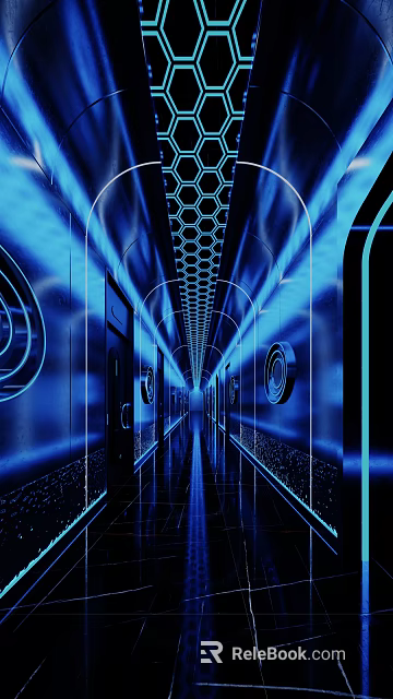 Blue Neon KTV Corridor With High Tech Decor And Lighting 3d model 