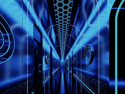 Blue Neon KTV Corridor With High Tech Decor And Lighting 3d model