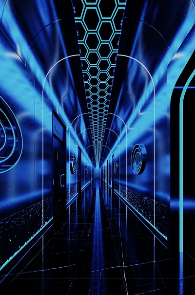 Blue Neon KTV Corridor With High Tech Decor And Lighting 3d model