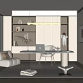 Modern Study Bookcase Wardrobe Ornaments Vase Book Single Chair Stool Decorative Cabinet Computer 3d model