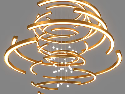 Modern Golden Multi Layered Circular Ring Chandelier With LED Lights 3d model