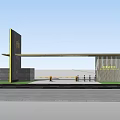 Modern Entrance Gate With High Rise Buildings Trees Cars And Lighting