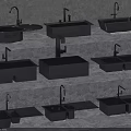 Multiple Black Kitchen Sinks With Various Styles Faucets Different Designs And Drain Boards 3d model