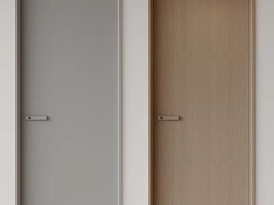 Modern Hinged Doors in Gray and Wood Grain with Smooth Surface and Minimalist Design 3d model