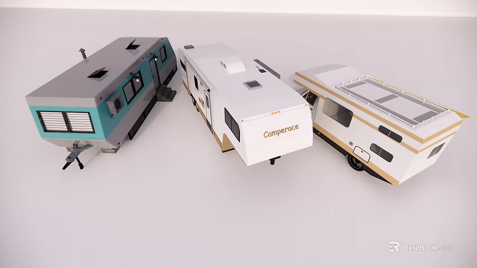 Capecroft Travel Trailers With Gray White Beige Exterior Roof Vents And Windows 3d model 