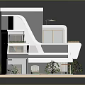 Modern White House Design With Wavy Roof Swimming Pool Balconies And Greenery