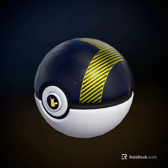Stylish Poké Ball With Dark Blue Body Yellow Stripes White Base And Gold Emblem 3d model 