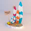 Beach Themed Decorative Ornament Set with Surfboards Lifebuoy Wooden Sign and Beach Tools for Home Decor