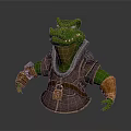 Anthropomorphic Crocodile Warrior Character With Metallic Armor And Green Skin