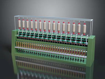 Green Industrial Winding Machine With Multiple Spindles And Transparent Cover 3d model