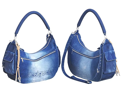 Stylish Desigual Blue Denim Handbags With Handles Shoulder Straps Zippers And Pockets 3d model
