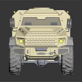 Beige Armored Military Vehicle With Heavy Armor Off Road Tires And Door Emblem