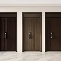 Modern Brown Security Doors With Three Different Panel Designs And Metal Handles 3d model
