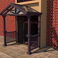 Modern Exterior Canopy With Dark Geometric Frame And Glass Top Supporting Pillars
