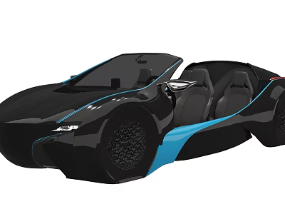 Sleek Black Sports Car With Blue Accents And Open Top Design Features 3d model