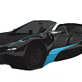 Sleek Black Sports Car With Blue Accents And Open Top Design Features